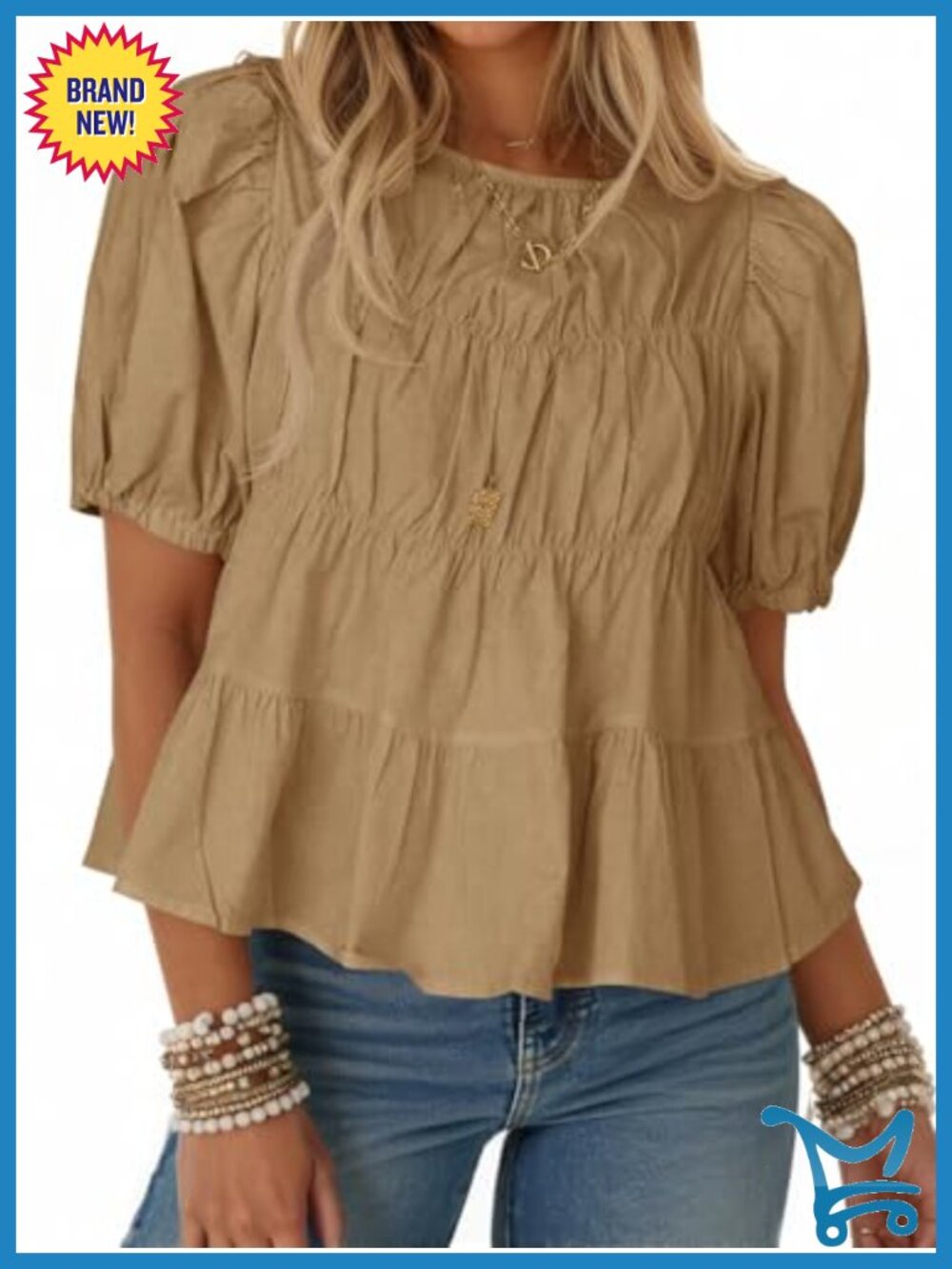 Tankaneo Puff Sleeve Peplum Babydoll Top Cotton Womens Summer Blouse
